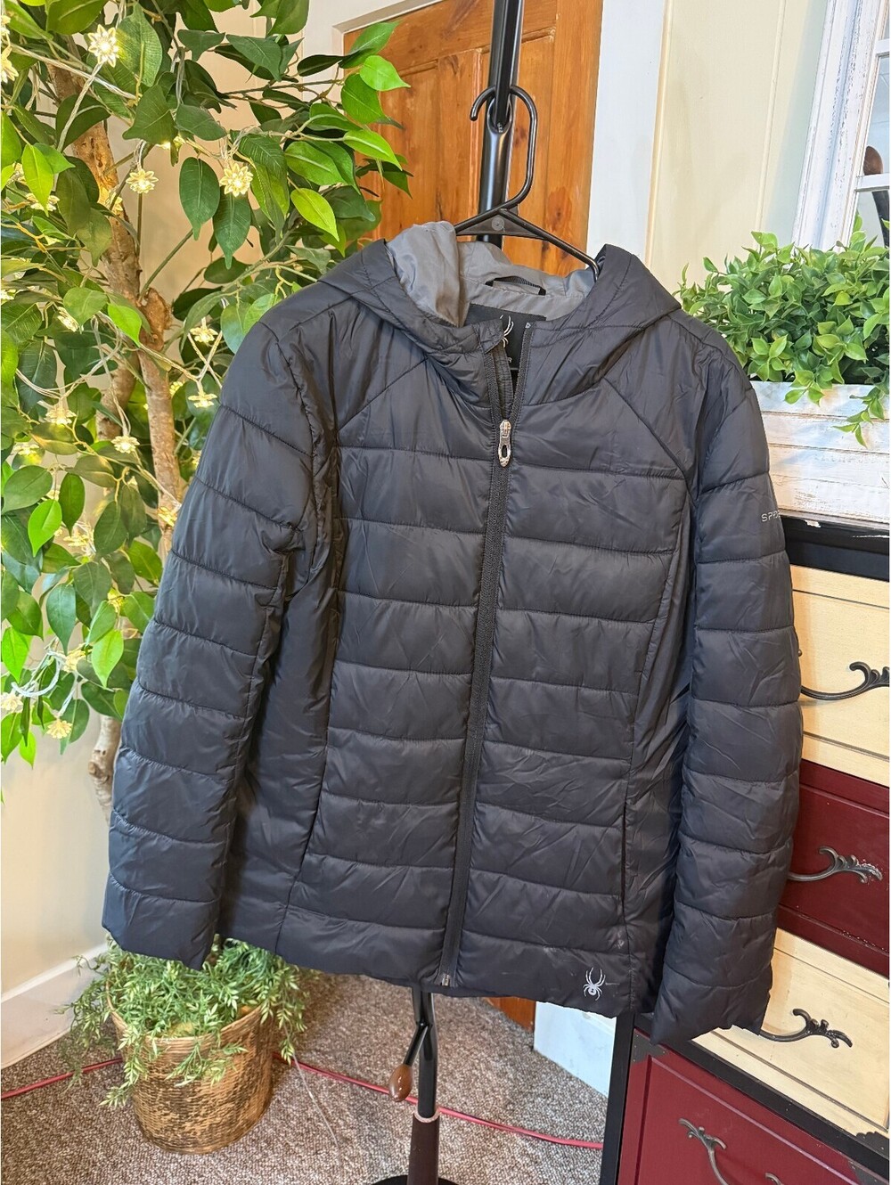 Spyder Women's Black Hooded Quilted Puffer Jacket XL